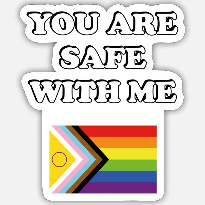 Vous êtes en sécurité avec moi Drapeau de progrès de la fierté inclusive Sticker taille S (10 x 10 cm)