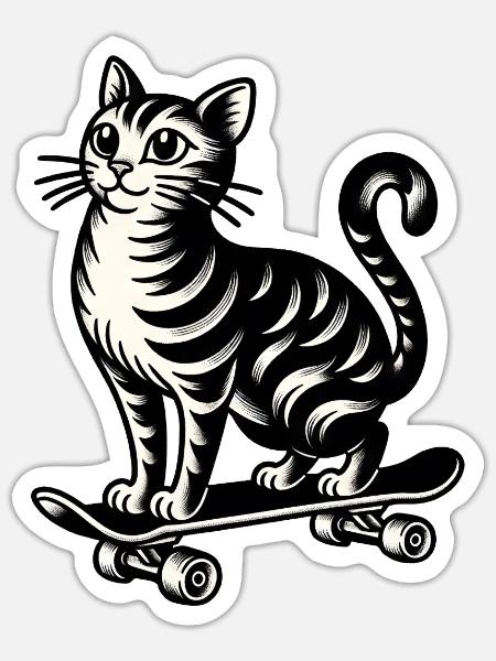 Bengalkatze Skateboarder im klassischen - Sticker Größe S (10 x 10 cm) - Mattweiß
