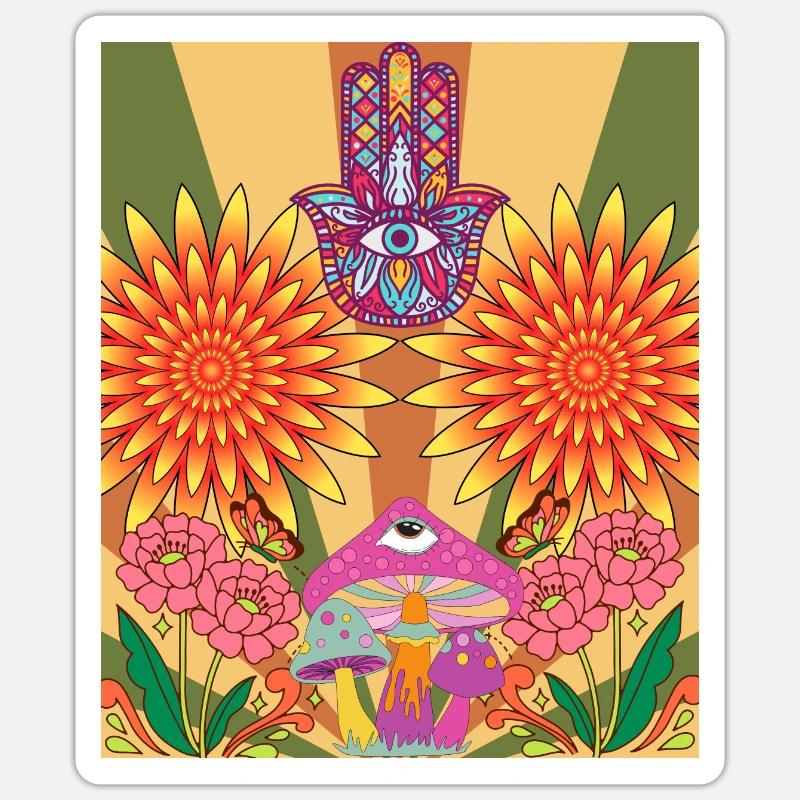Conception de fleurs psychédéliques Sticker taille S (10 x 10 cm)