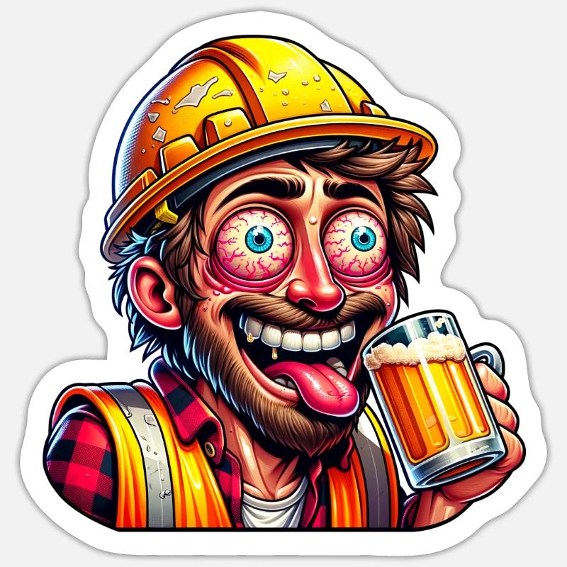 Construction Worker Beer Drunk Funny Sticker size S (10 x 10 cm)