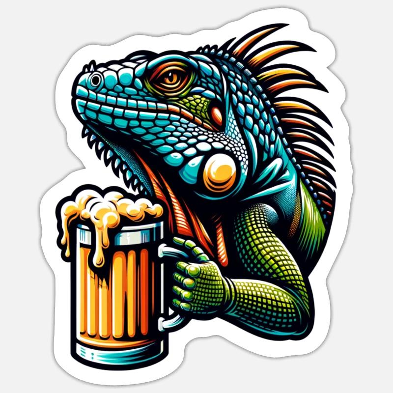 Bière d’iguane - Sticker taille S (10 x 10 cm) - blanc mat
