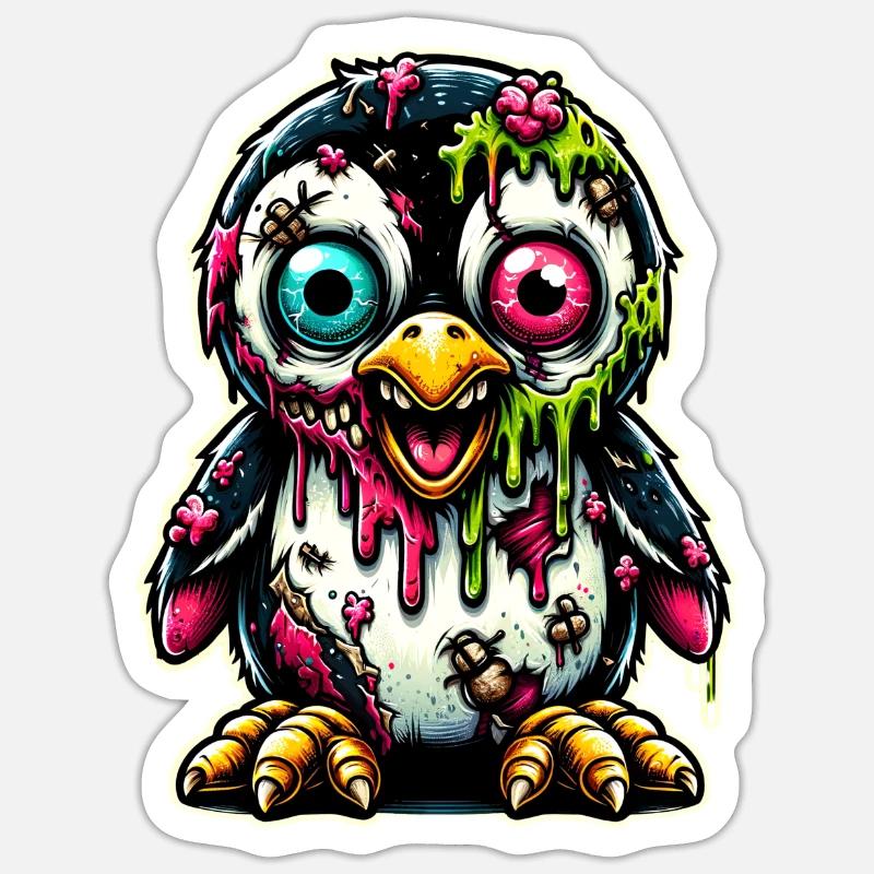 Pingouin Zombie - Sticker taille S (10 x 10 cm) - blanc mat