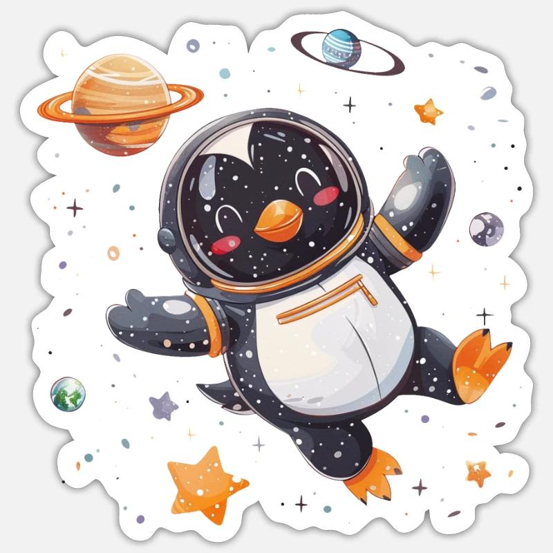 Pingouin Astronaute Kawaii Pingouin Mignon - Sticker taille S (10 x 10 cm) - blanc mat