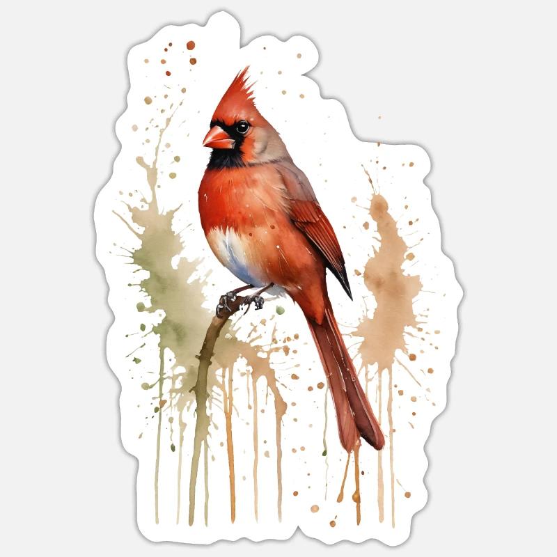 Nördlicher Kardinal Aquarell - Lebendiger Vogel Sticker Größe S (10 x 10 cm)