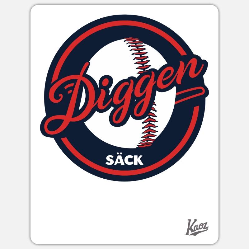 Lustig Baseball-Logo Dicker Sack: Team Diggen Säck - Sticker Größe S (10 x 10 cm) - Mattweiß