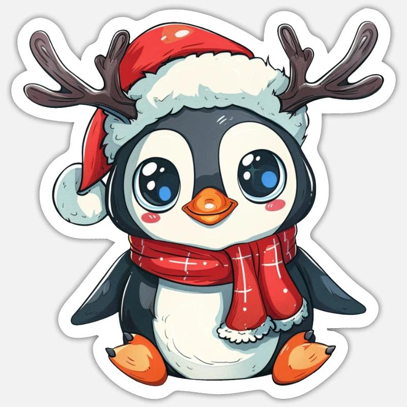 Pingouin Renne Noël Pingouin mignon - Sticker taille S (10 x 10 cm) - blanc mat
