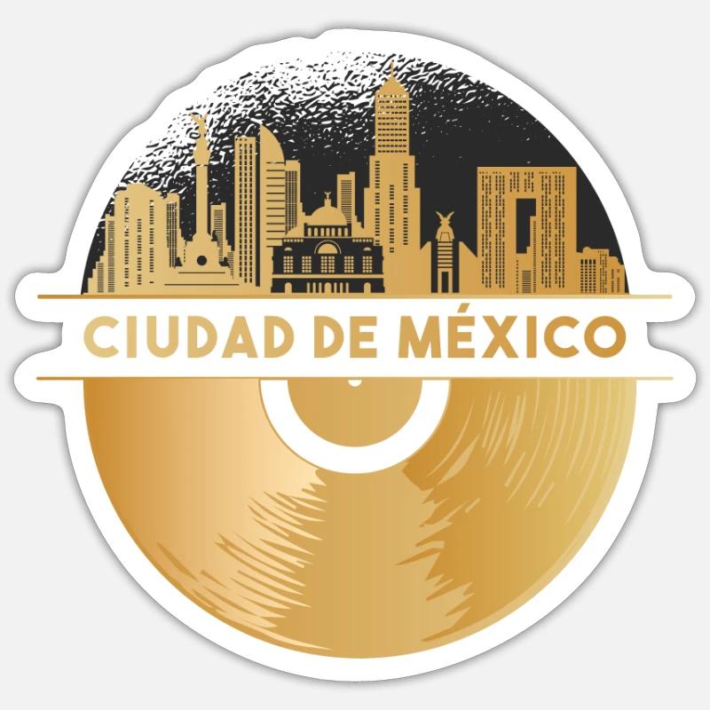 Disque vinyle - Skyline-Ciudad-de-México - Sticker taille S (10 x 10 cm) - blanc mat