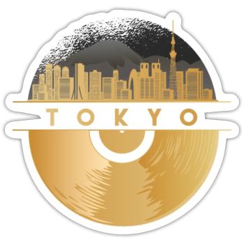 Vinyl-Schallplatte - Skyline-Japan-Tokio-Tokyo - Sticker Größe S (10 x 10 cm) - Mattweiß - Vorne