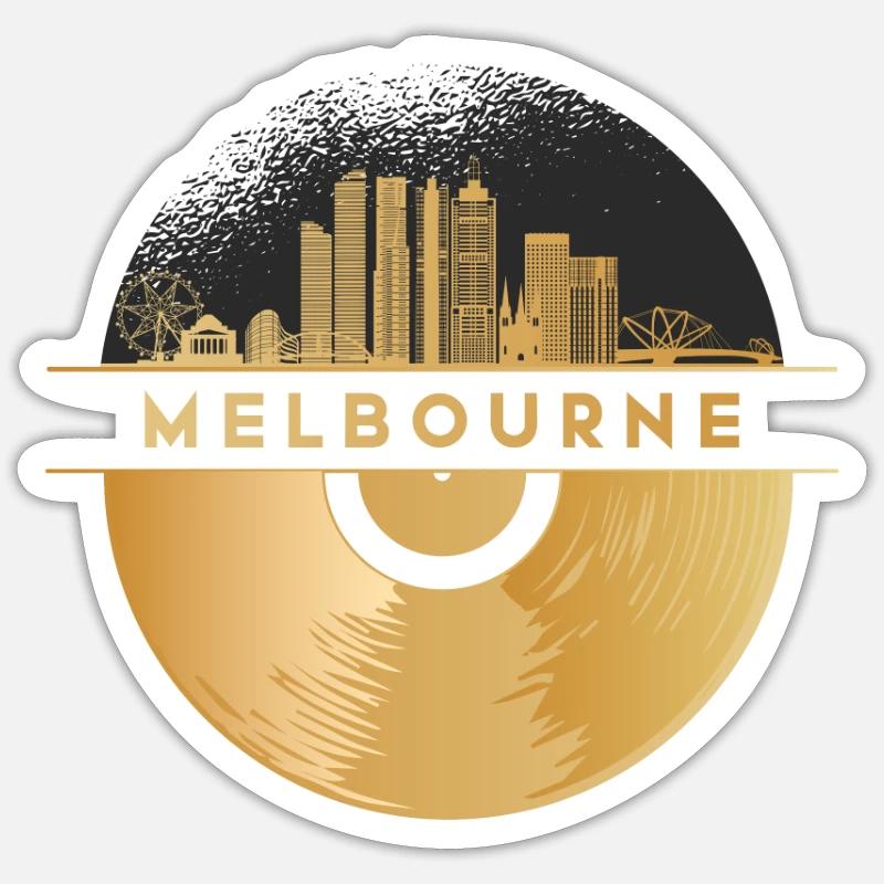 Disque vinyle - Skyline-Australie-Melbourne - Sticker taille S (10 x 10 cm) - blanc mat