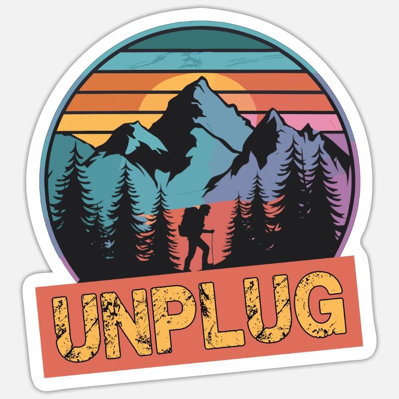Wandern Wanderung Berge Unplug - Sticker Größe S (10 x 10 cm) - Mattweiß