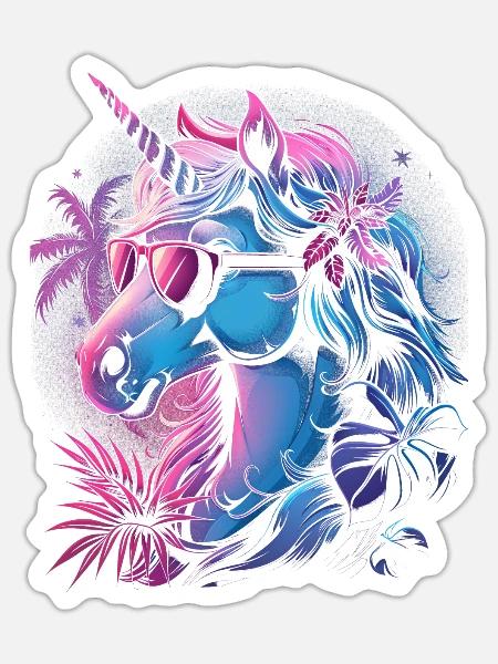 Retro Einhorn Vaporwave - Sticker Größe S (10 x 10 cm) - Mattweiß
