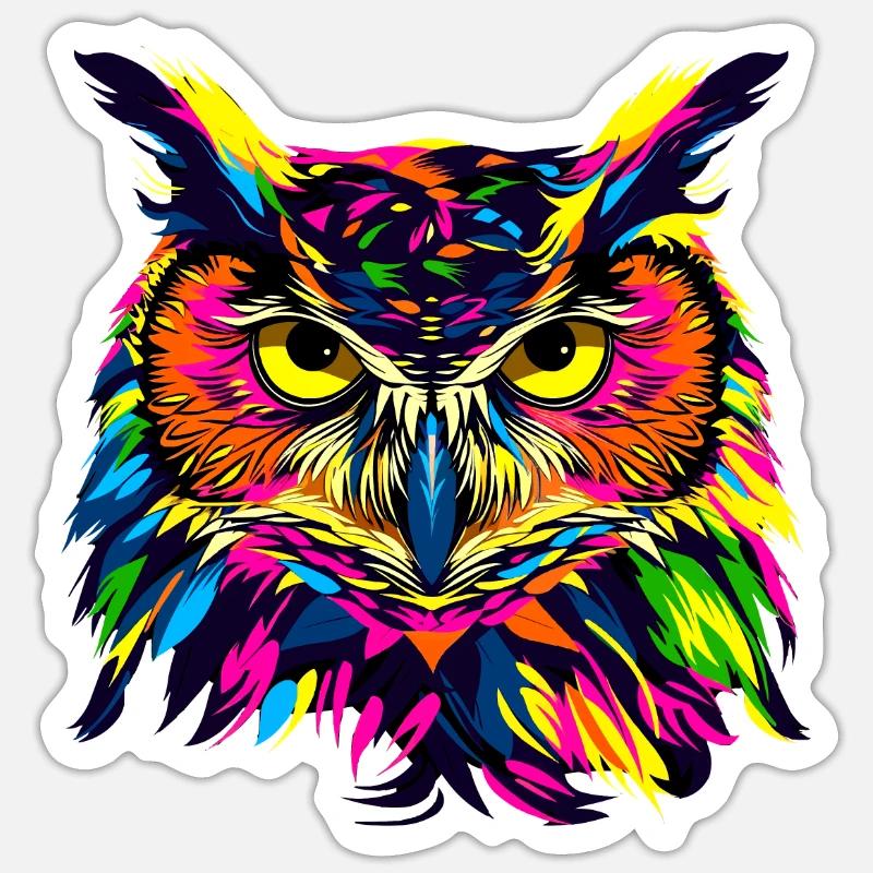 Eule Bunt Regenbogen Farben Pop Art Kauz Uhu Eulen - Sticker Größe S (10 x 10 cm) - Mattweiß