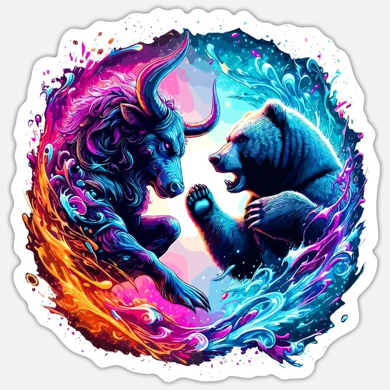 Bulle vs Bär Börsen Kampf - Sticker Größe S (10 x 10 cm) - Mattweiß
