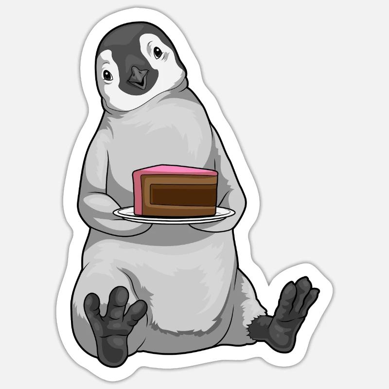 Gâteau pingouin - Sticker taille S (10 x 10 cm) - blanc mat