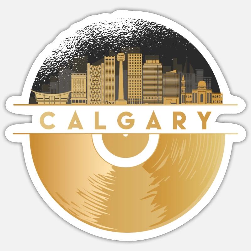 Disque vinyle Musique Skyline-Canada-Calgary - Sticker taille S (10 x 10 cm) - blanc mat
