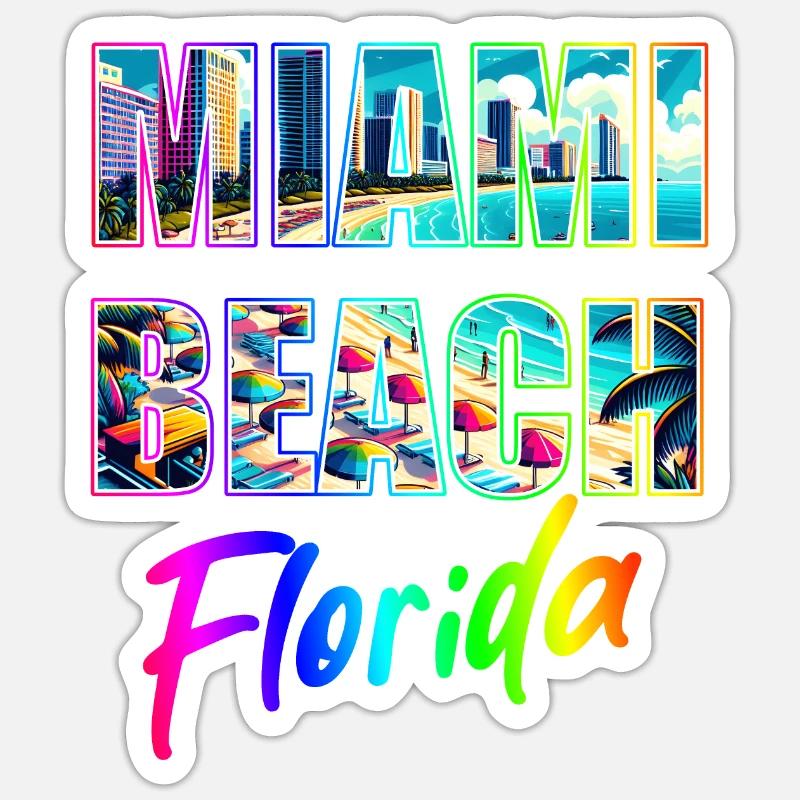 Miami Beach - Floride - Sticker taille S (10 x 10 cm) - blanc mat