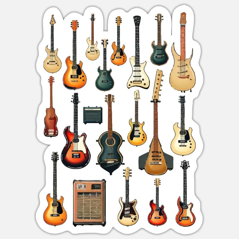 Gitaar Verschillende Gitaren Muziekliefhebber Grappige Gitaren - Sticker maat S (10 x 10 cm) - mat wit
