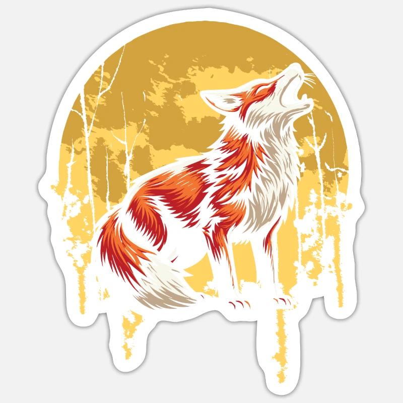 Fox Moon Howling Sticker size S (10 x 10 cm)