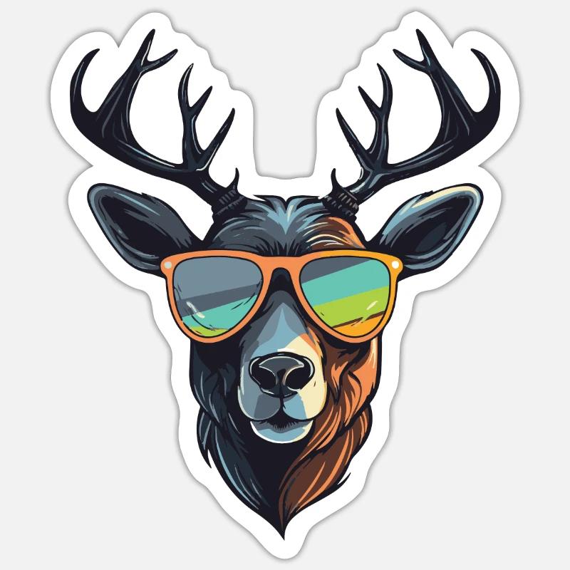Cerf Hipster Cool Party - Sticker taille S (10 x 10 cm) - blanc mat