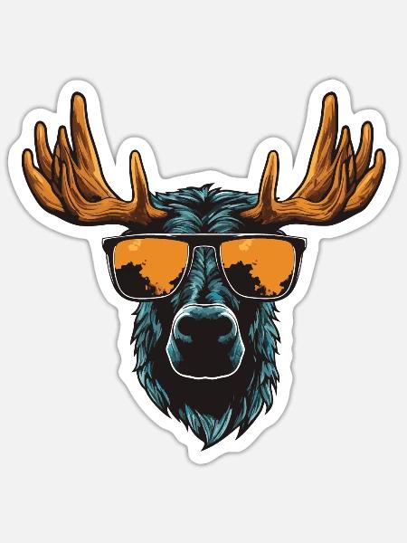 Elch Hipster Cool Party - Sticker Größe S (10 x 10 cm) - Mattweiß