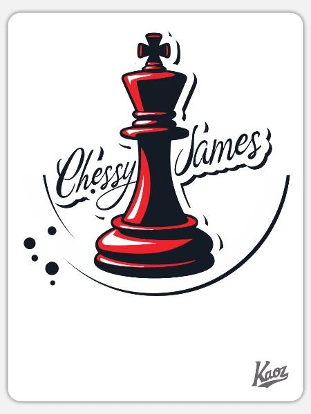 Chessy James, der Schachmeister im Schach - Sticker Größe S (10 x 10 cm) - Mattweiß