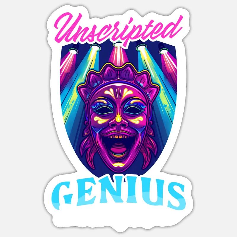 Impro-Theater Unscripted Genius: Die Kunst des Impro - Sticker Größe S (10 x 10 cm) - Mattweiß