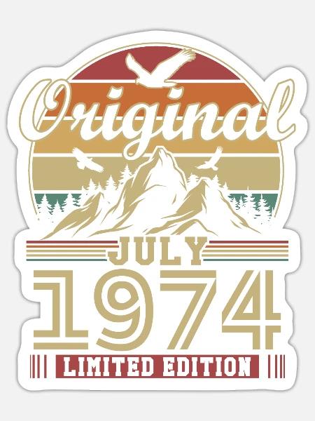 Original Juli 1974 Vintage Geburtstagsgeschenk - Sticker Größe S (10 x 10 cm) - Mattweiß