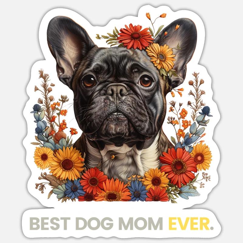 Mère bouledogue français - Sticker taille S (10 x 10 cm) - blanc mat