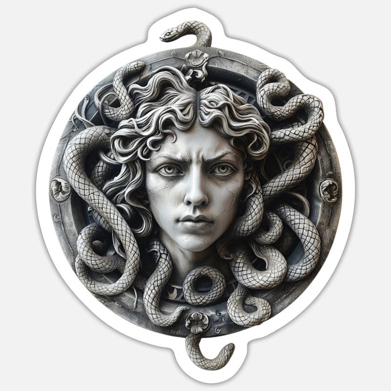 Serpent Méduse - Sticker taille S (10 x 10 cm) - blanc mat
