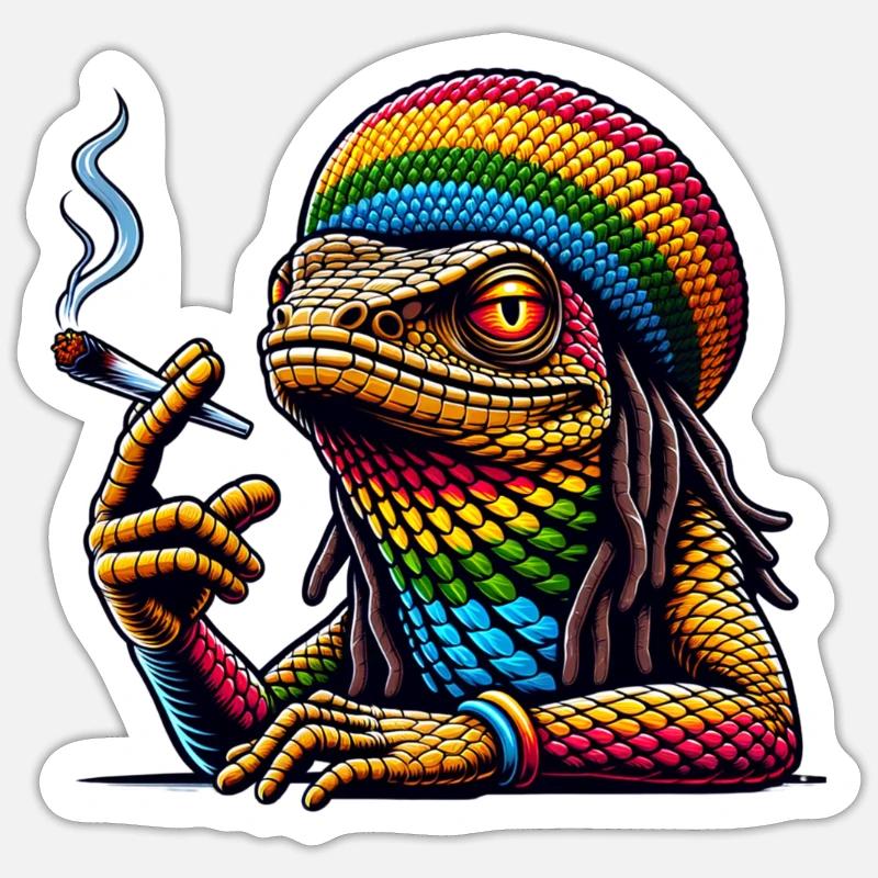 Lizard Smoking Cannabis - Sticker size S (10 x 10 cm) - white matte