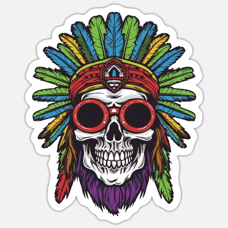 Crâne Apache Indien - Sticker taille S (10 x 10 cm) - blanc mat