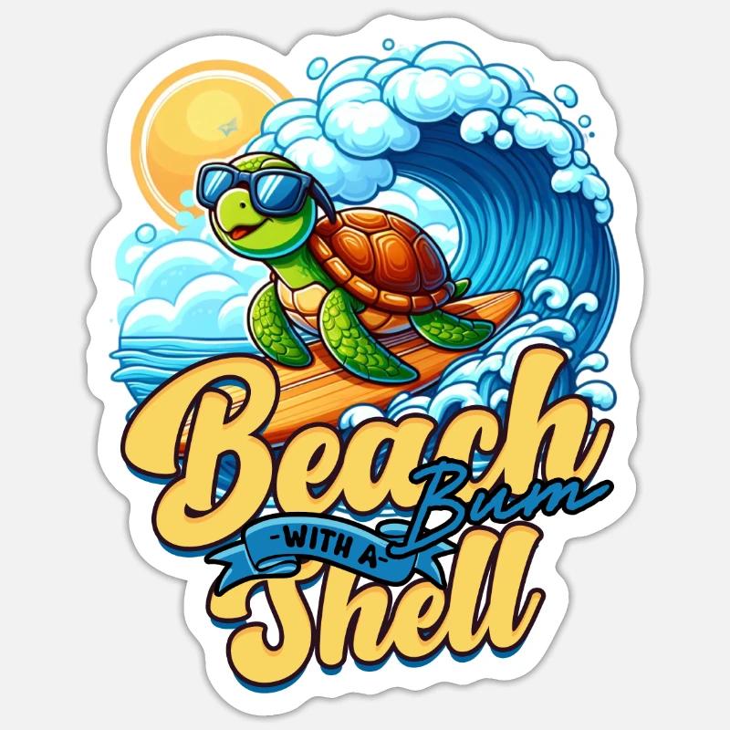 Turtle Turtles Beach Bum With A Shell Sticker size S (10 x 10 cm)