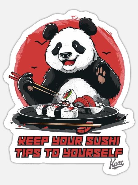 Panda-Bär gibt Sushi-Tipps - Sticker Größe S (10 x 10 cm) - Mattweiß