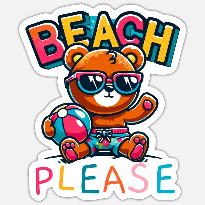 Funny Bear - Beach Please - Sticker size S (10 x 10 cm) - white matte