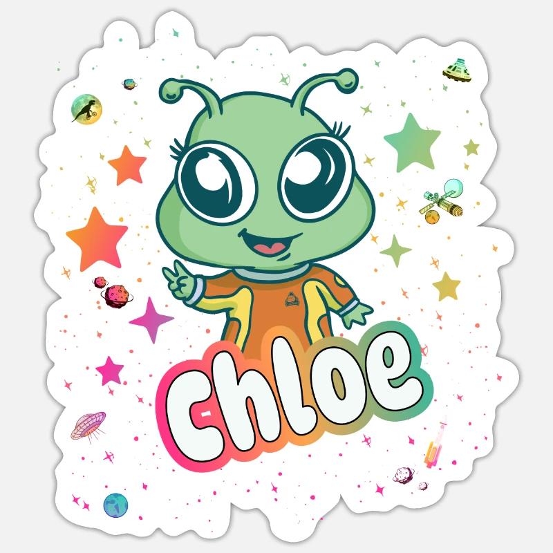 CHLOE - Schöner Mädchen Name mit süßem Alien Sticker Größe S (10 x 10 cm)