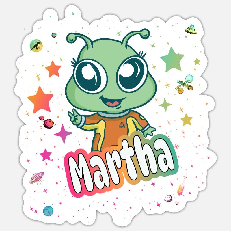 MARTHA - Schöner Mädchen Name mit süßem Alien Sticker Größe S (10 x 10 cm)