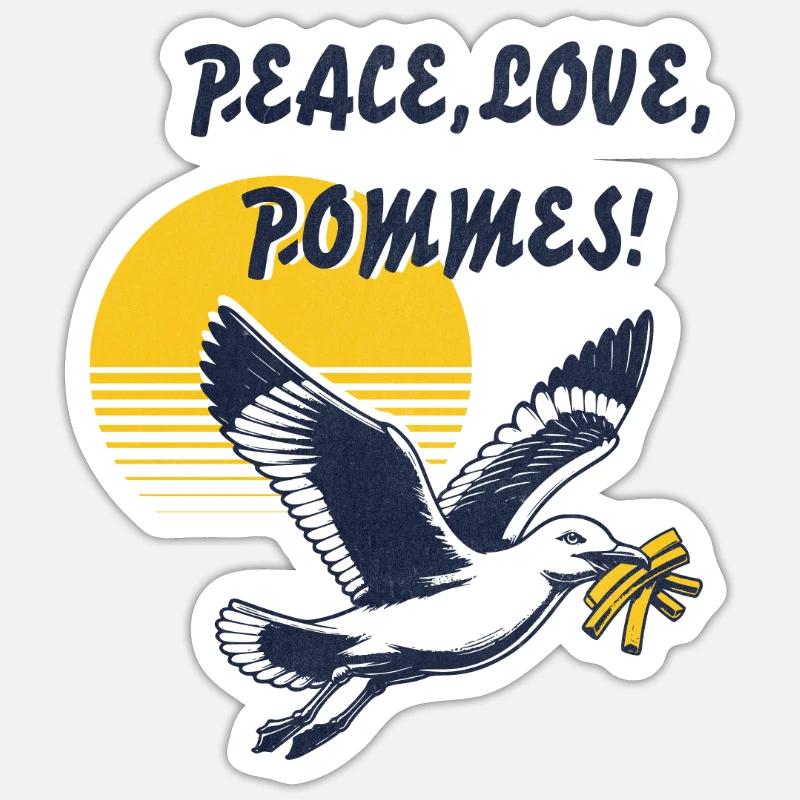 Frites Peace Love - Sticker taille S (10 x 10 cm) - blanc mat