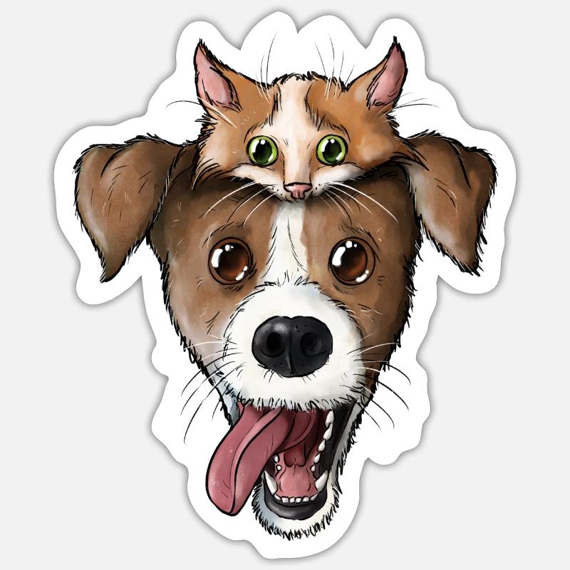 Visage de chien et de chat 2 Sticker taille S (10 x 10 cm)
