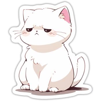 eine traurige weiße Katze, Katzen-Meme - Sticker Größe S (10 x 10 cm) - Mattweiß - Vorne