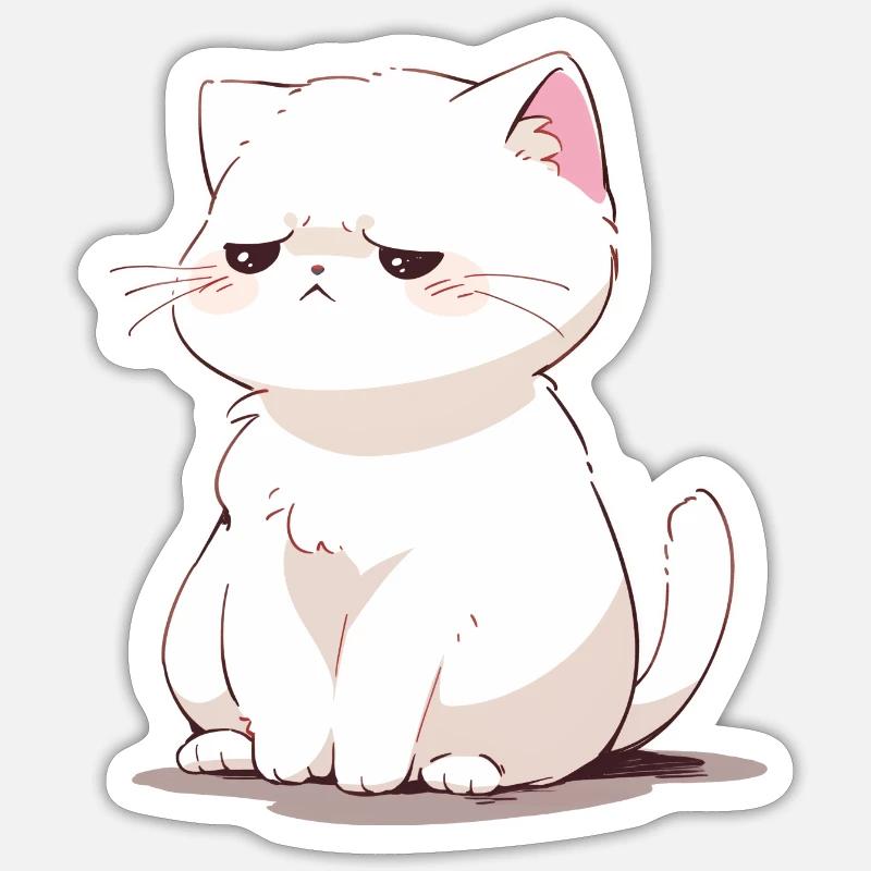eine traurige weiße Katze, Katzen-Meme - Sticker Größe S (10 x 10 cm) - Mattweiß