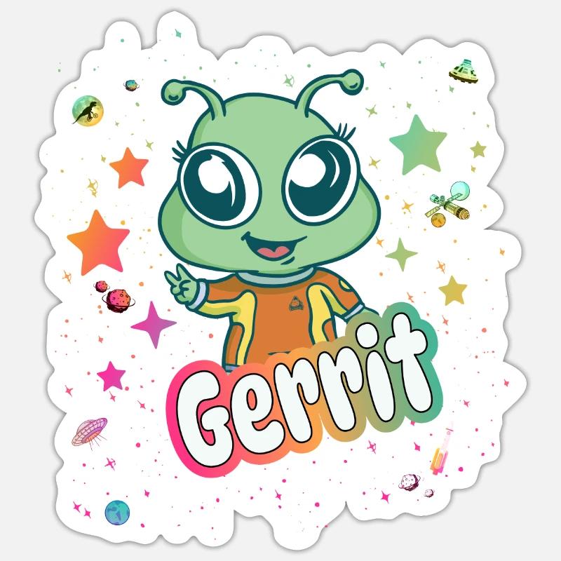 GERRIT - Beau nom de garçon avec extraterrestre mignon Sticker taille S (10 x 10 cm)