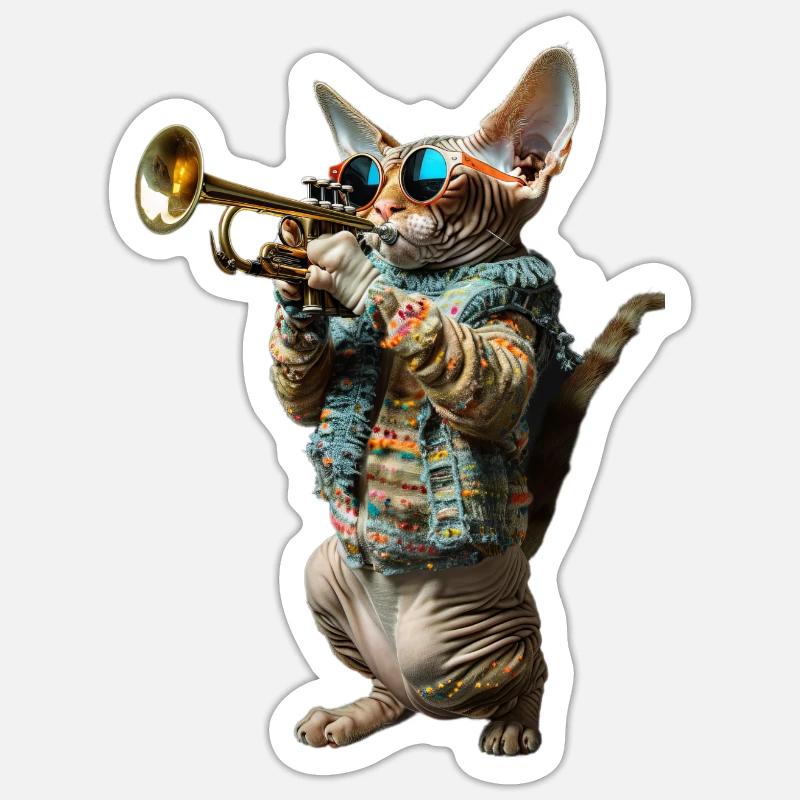 Devon Rex Trompete - Sticker Größe S (10 x 10 cm) - Mattweiß