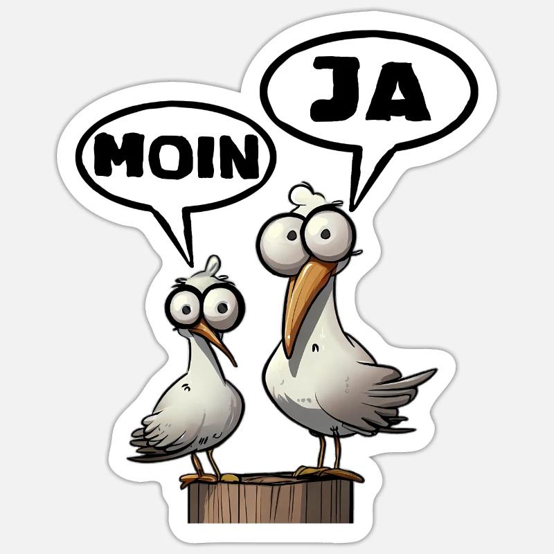 Morgenmuffel Spruch Möwe Moin Ja Sticker size S (10 x 10 cm)
