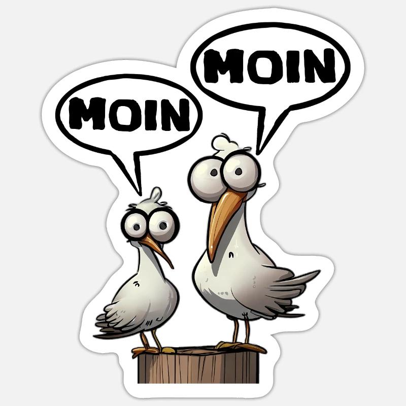 Morgenmuffel Spruch moin moin Möwen - Sticker Größe S (10 x 10 cm) - Mattweiß