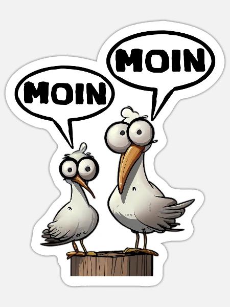 Moin Moin Morgenmuffel Möwe Spruch - Sticker Größe S (10 x 10 cm) - Mattweiß