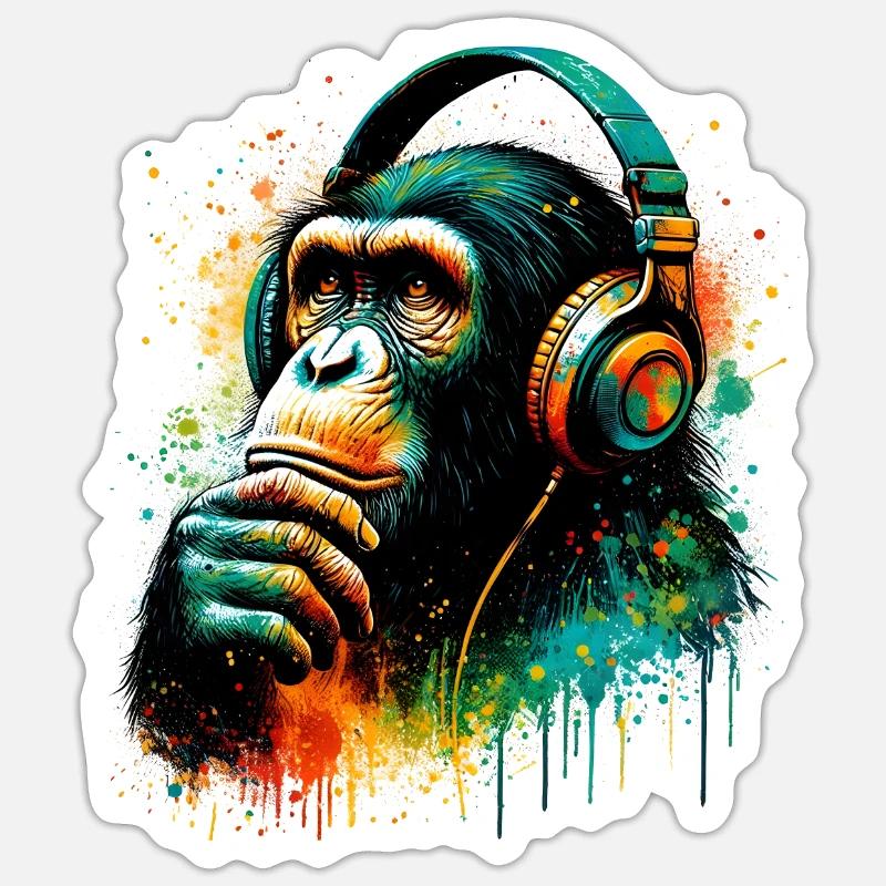 Banksy DJ Monkey Thinker - Sticker size S (10 x 10 cm) - white matte
