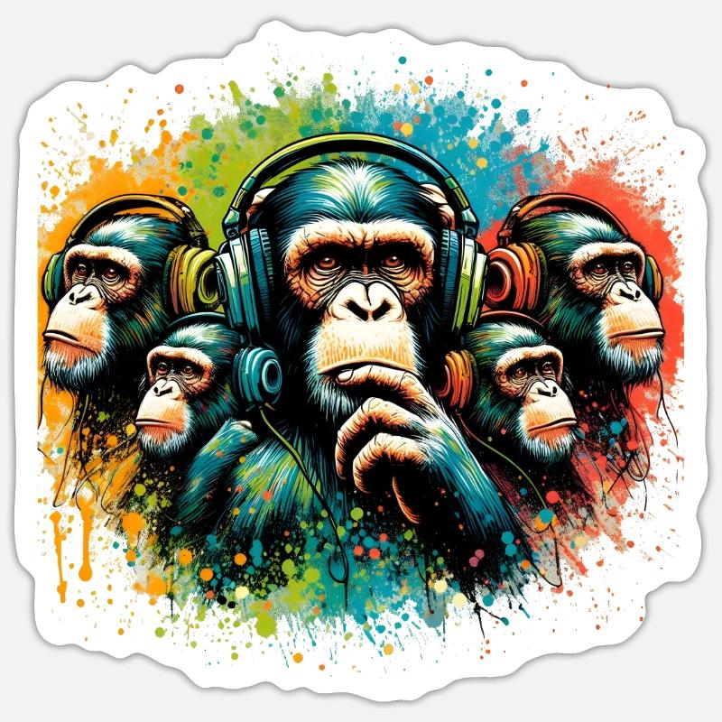 Banksy DJ Monkey Thinker - Sticker size S (10 x 10 cm) - white matte