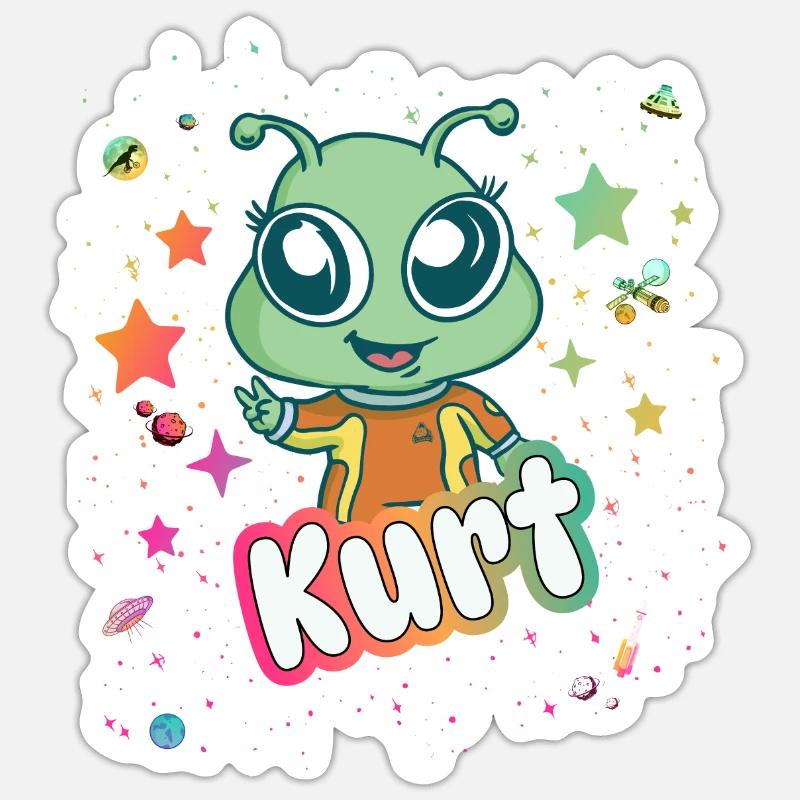 KURT - Beau nom de garçon avec extraterrestre mignon Sticker taille S (10 x 10 cm)