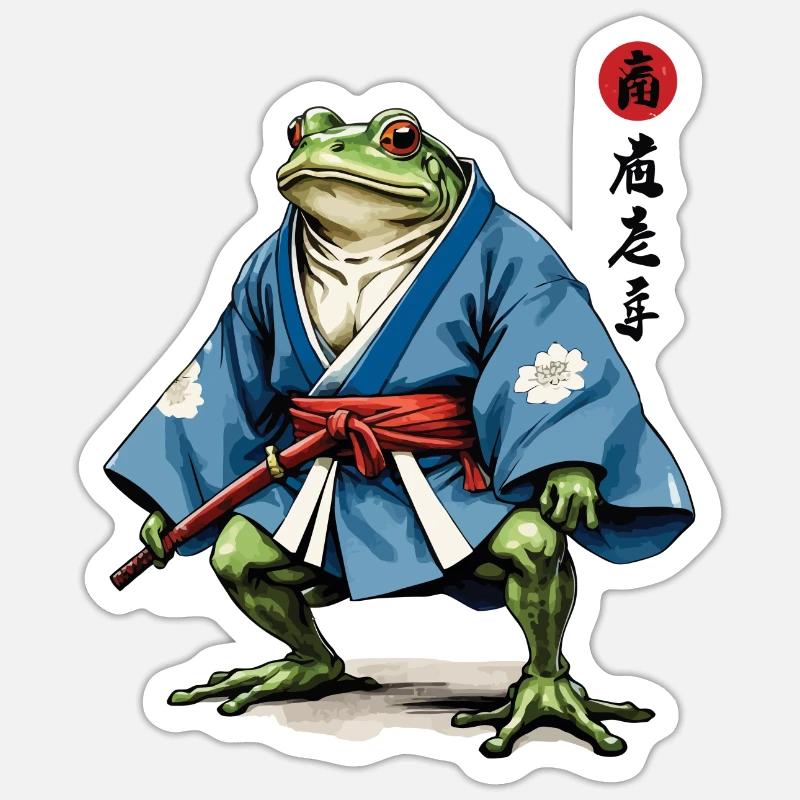 Samurai Frog Vintage Ukiyo-e Style Samurai Art Sticker size S (10 x 10 cm)