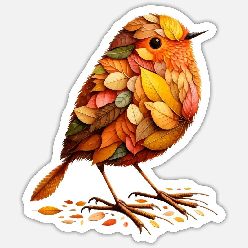 A bird, designed from different leaves Sticker size S (10 x 10 cm)